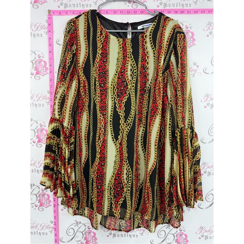 Peter Nygard blouse chains Red & Black Chain-Print Bell Sleeve Tunic